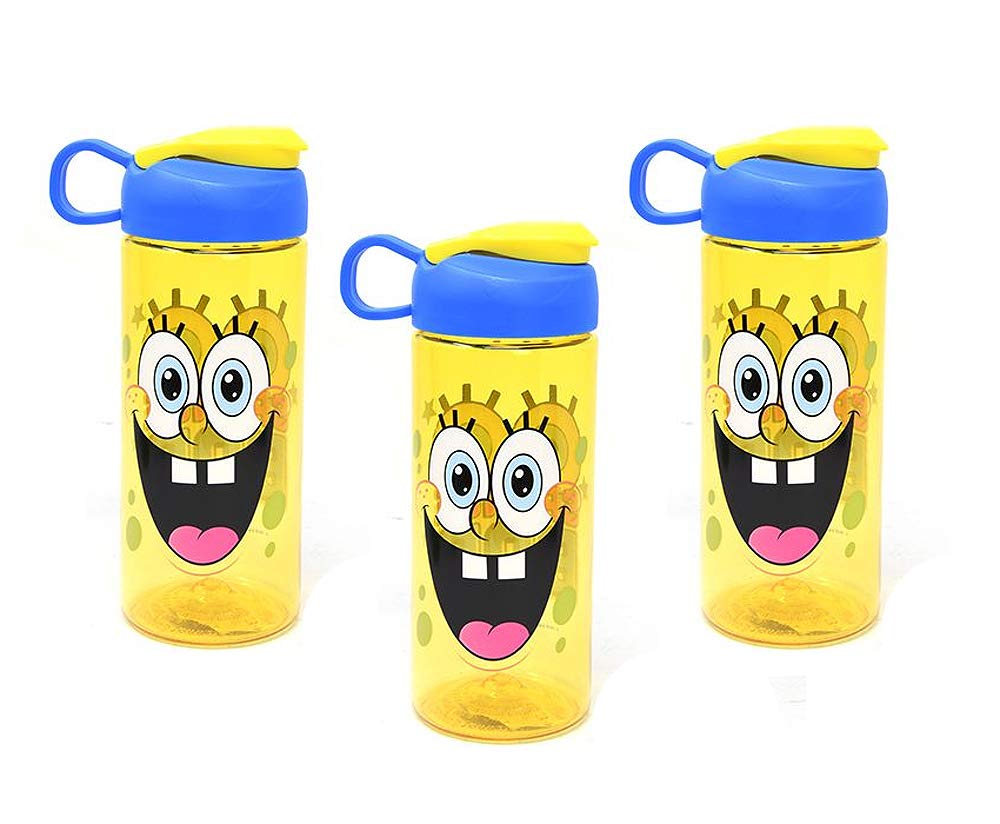 Botella de Agua Deportiva Zak Designs Nickelodeon Spongebob Amarillo Azul de 16 Onzas sin BPA Paquete de 3