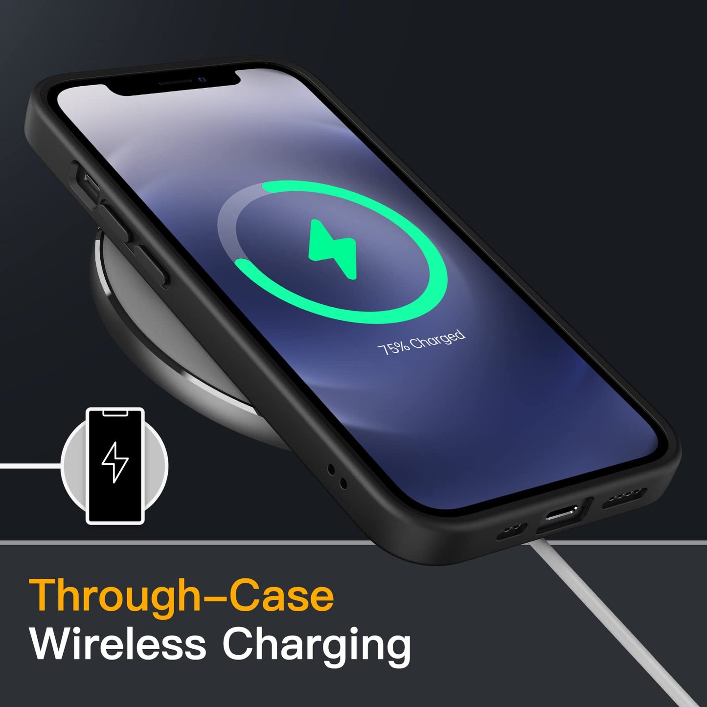 JETech Funda Mate para iPhone 12/12 Pro 6.1 Pulgadas, Protección contra Caídas Grado Militar Antigolpes, Carcasa Trasera Translúcida Esmerilada, Antihuellas (Negro)