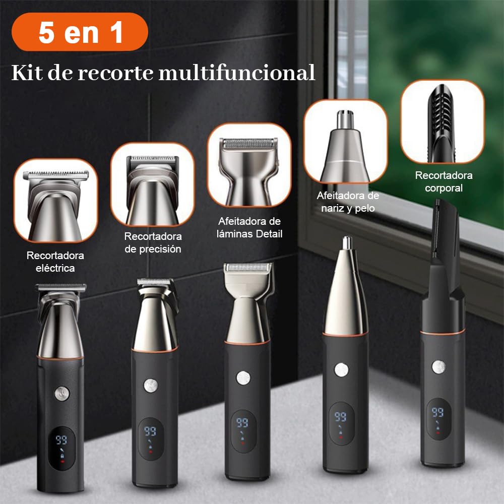 VOICEPTT Afeitadora Electrica y Barbero Eléctrico con Cabezal de Succión Magnético, 16 en 1 Kit de Rasurado para Hombre, Máquina para Cortar Cabello de Barba/Nariz/Pelo/Cara/Cuerpo, Carga Rápida USB y Base