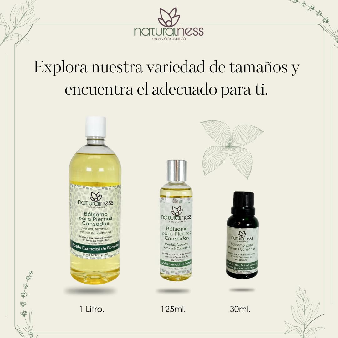 Aceite para Masaje Naturalness 1 Litro Bálsamo Profesional Romero árnica Mentol Alcanfor para Piernas Cansadas