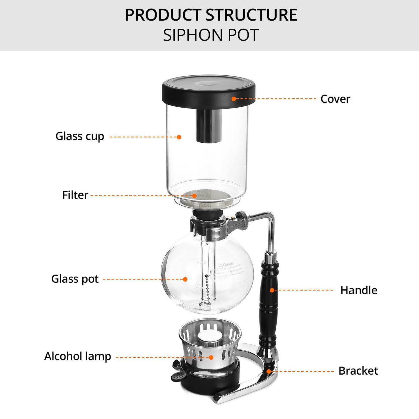 Cafetera de Sifón QWORK Borosilicato Transparente con Abrazadera Regulable