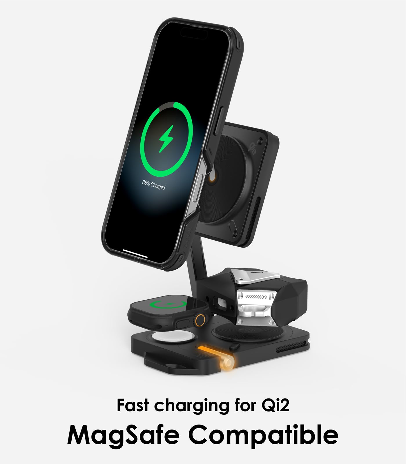 Aulumu para MagSafe - Soporte de Carga inalámbrica Compatible con estación M01 4 en 1 | Cargador inalámbrico magnético Plegable de 15W con certificación Qi2 para iPhone 16 y Apple.