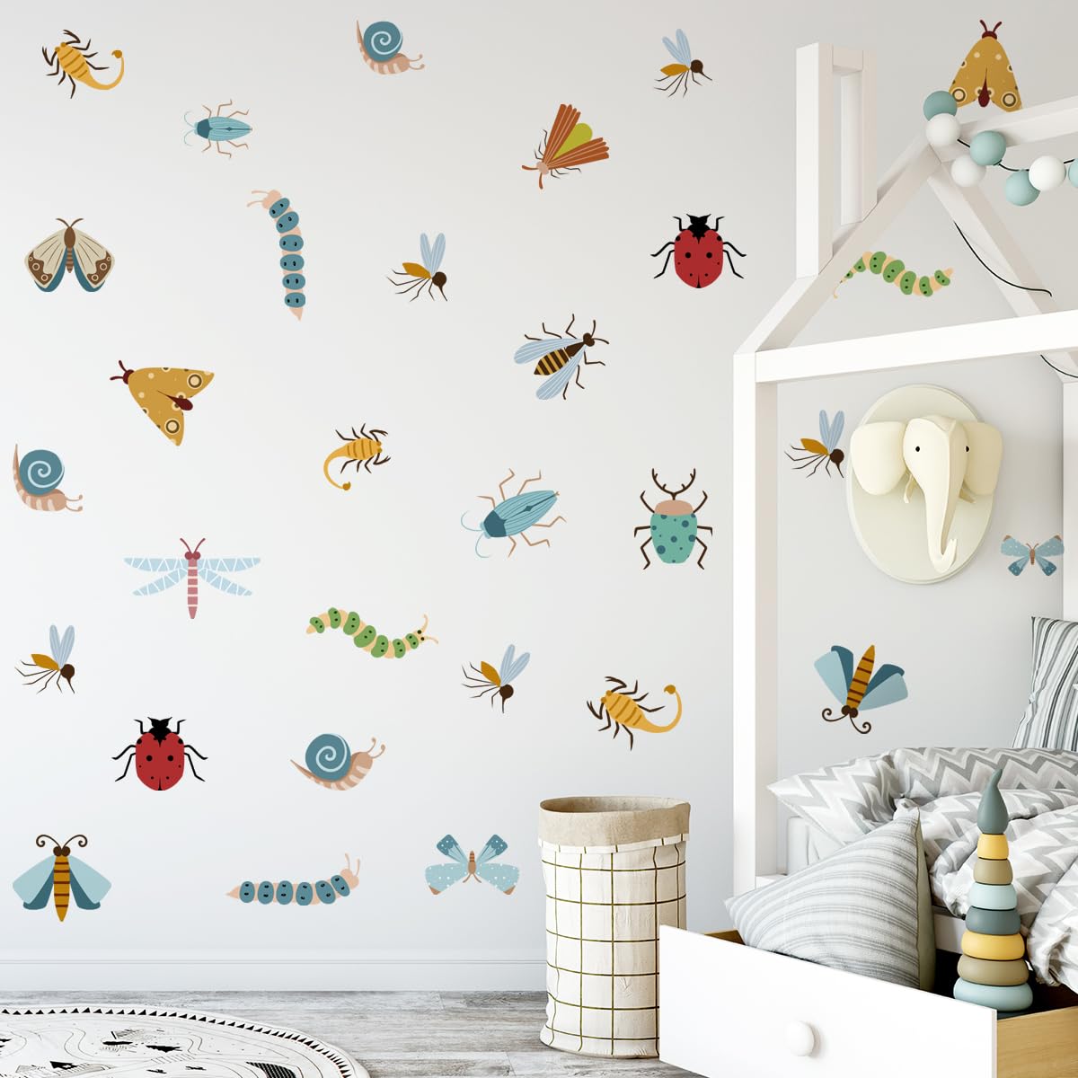 calcomanía de pared de dibujos animados de insectos, decoración de guardería, orugas, libélulas, caracoles, mariquitas mural para decoración de pared de guardería, recámara, sala de estar, cocina,
