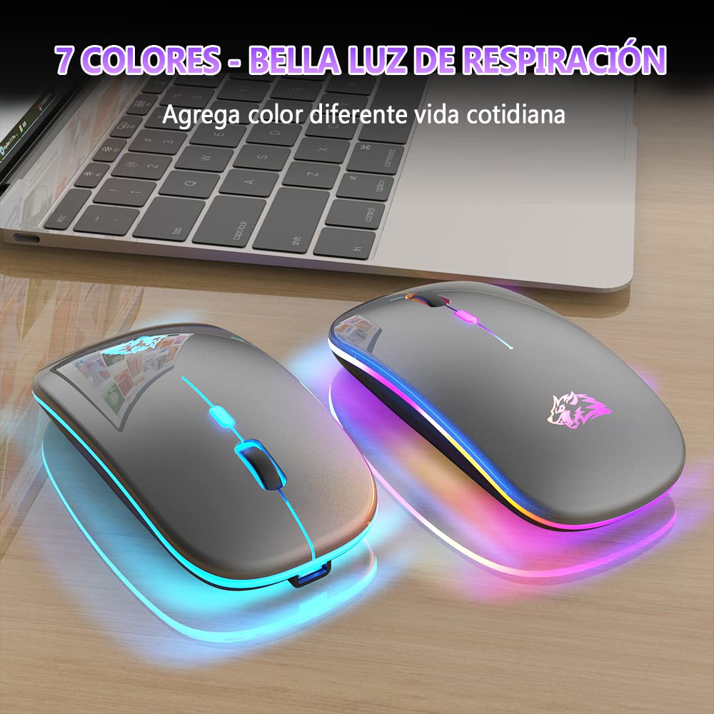 Free wolf X15 Mouse Inalámbrico, Wireless óptico Recargable 2.4 G Ergonómico Silencioso Click con Receptor USB 3(800/1200/1600) Ajustable dpi Ratón para Computadora,Portátil,PC,Mac (Gris)