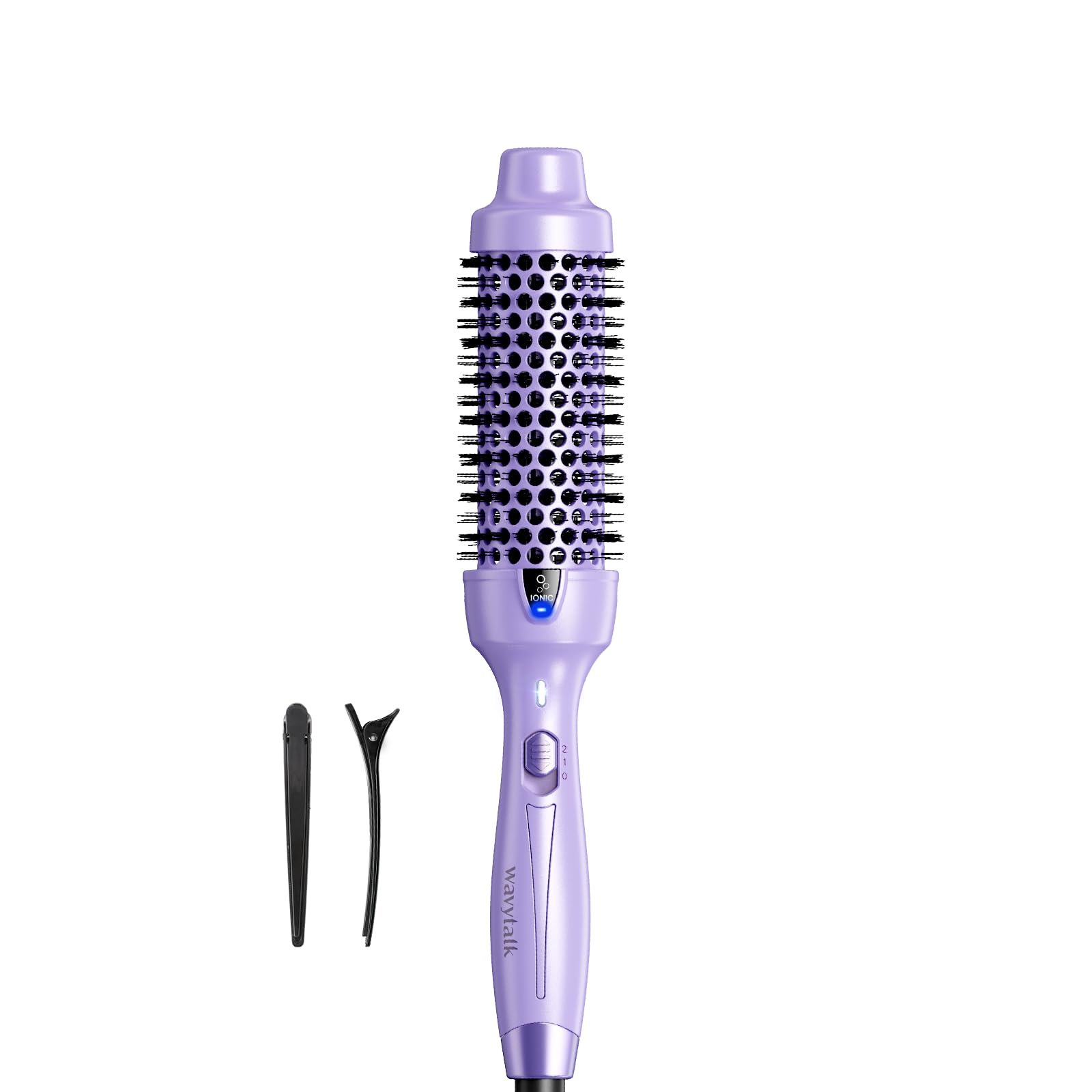 Wavytalk Cepillo térmico de 1.5 pulgadas Blowout Express iónico con calefacción que crea un aspecto de soplado sin esfuerzo y logra hermosos rizos, doble voltaje (morado)