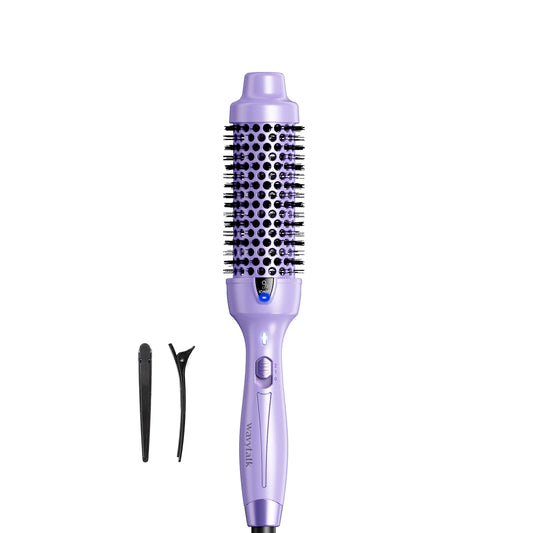 Wavytalk Cepillo térmico de 1.5 pulgadas Blowout Express iónico con calefacción que crea un aspecto de soplado sin esfuerzo y logra hermosos rizos, doble voltaje (morado)