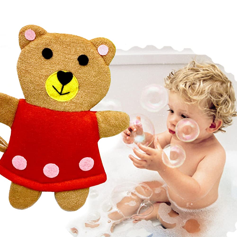 Guante de esponja de baño para niños, paquete de 5 guantes de baño con bonito animal de ducha, lufa, guantes de lavado suave, exfoliante corporal para bebé (3 piezas)