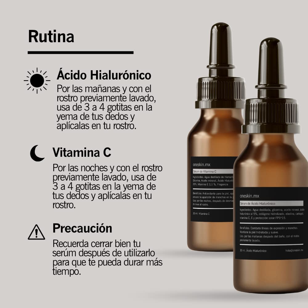 Oneskin Kit Ácido Hialurónico & Vitamina C Para Hombre & Mujer | 30ml cada Sérum| Regeneradora, Hidratante, Antimanchas y Antiarrugas | Fórmula mejorada | Skincare routine para Hombre
