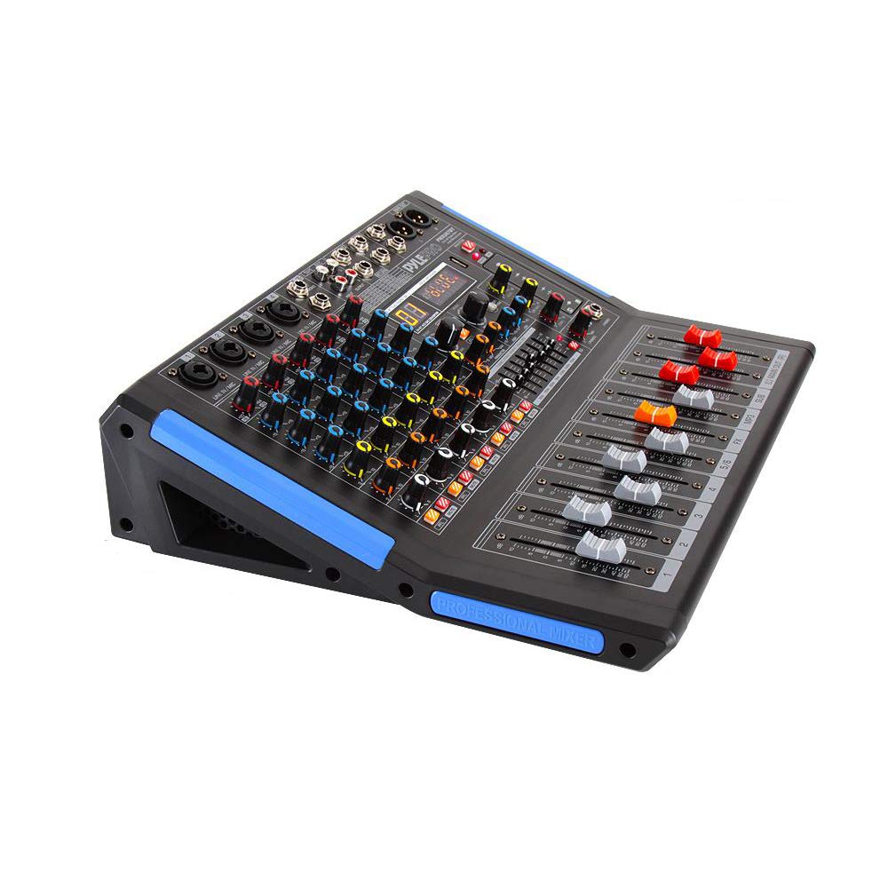 Bluetooth Studio Audio Mixer - Interfaz de controlador de sonido DJ con unidad USB para entrada de grabación de PC, conector de micrófono XLR, alimentación de 48V, entrada / salida para profesionales y principiantes, 6 canales Pro, Negro