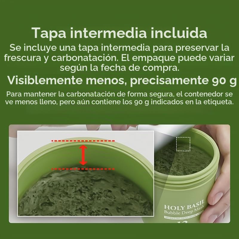Holy Basil Bubble Deep Mask, Limpieza Profunda + Control de Grasa, Elimina Puntos Negros y Reduce Poros, Arcilla Coreana Para Enjuagar Con Burbujas Cuchara Incluida