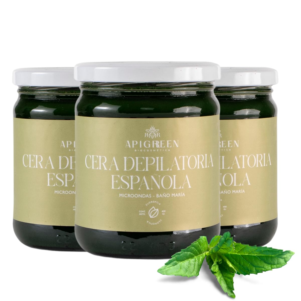APIGREEN - CERA ESPAÑOLA DEPILATORIA (400GRS) + APLICADORES, PIEL SENSIBLE - BIKINI, ROSTRO, PIERNAS, BARBA | DEPILA SIN DOLOR | EFICAZ EN TODO TIPO DE VELLO (Clorofila)
