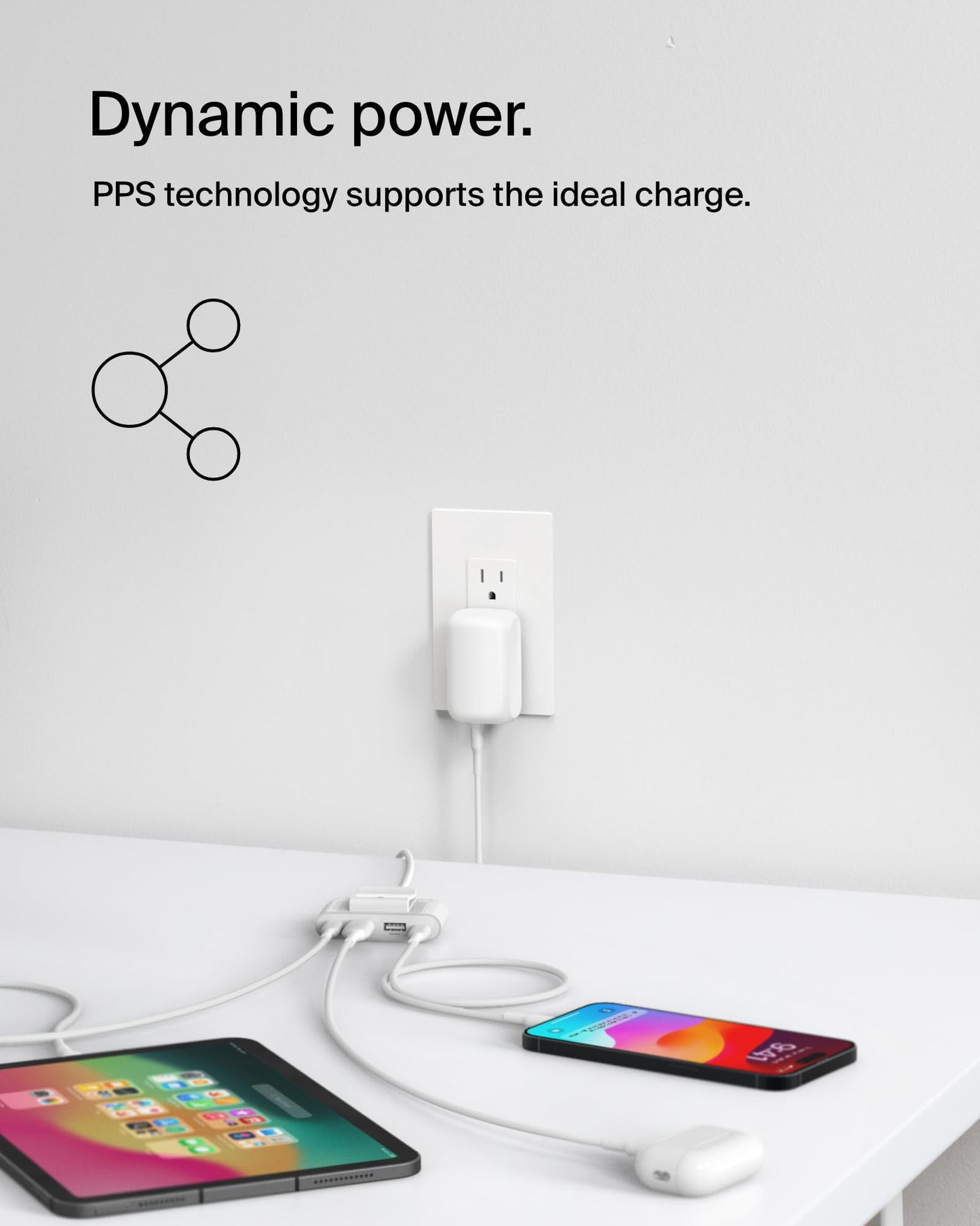 Belkin - WCB009dqWH - Cargador de Pared Dual de 42 W, USB-C +de 30W + USB-A de 12W con PD 3.0 y PPS, Blanco
