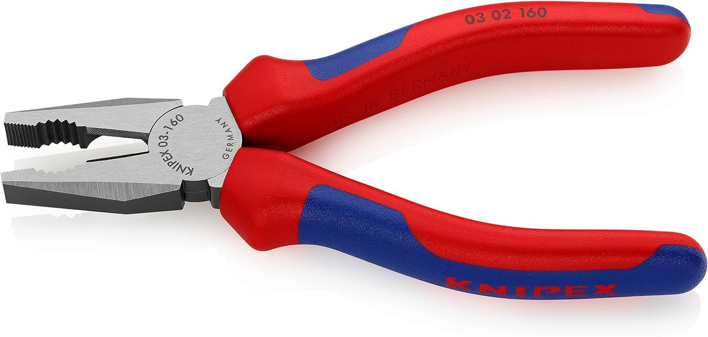 Knipex 03 02 160 SB Alicate Universal Atramentado con Fundas en Dos Componentes, color Negro, 160 mm