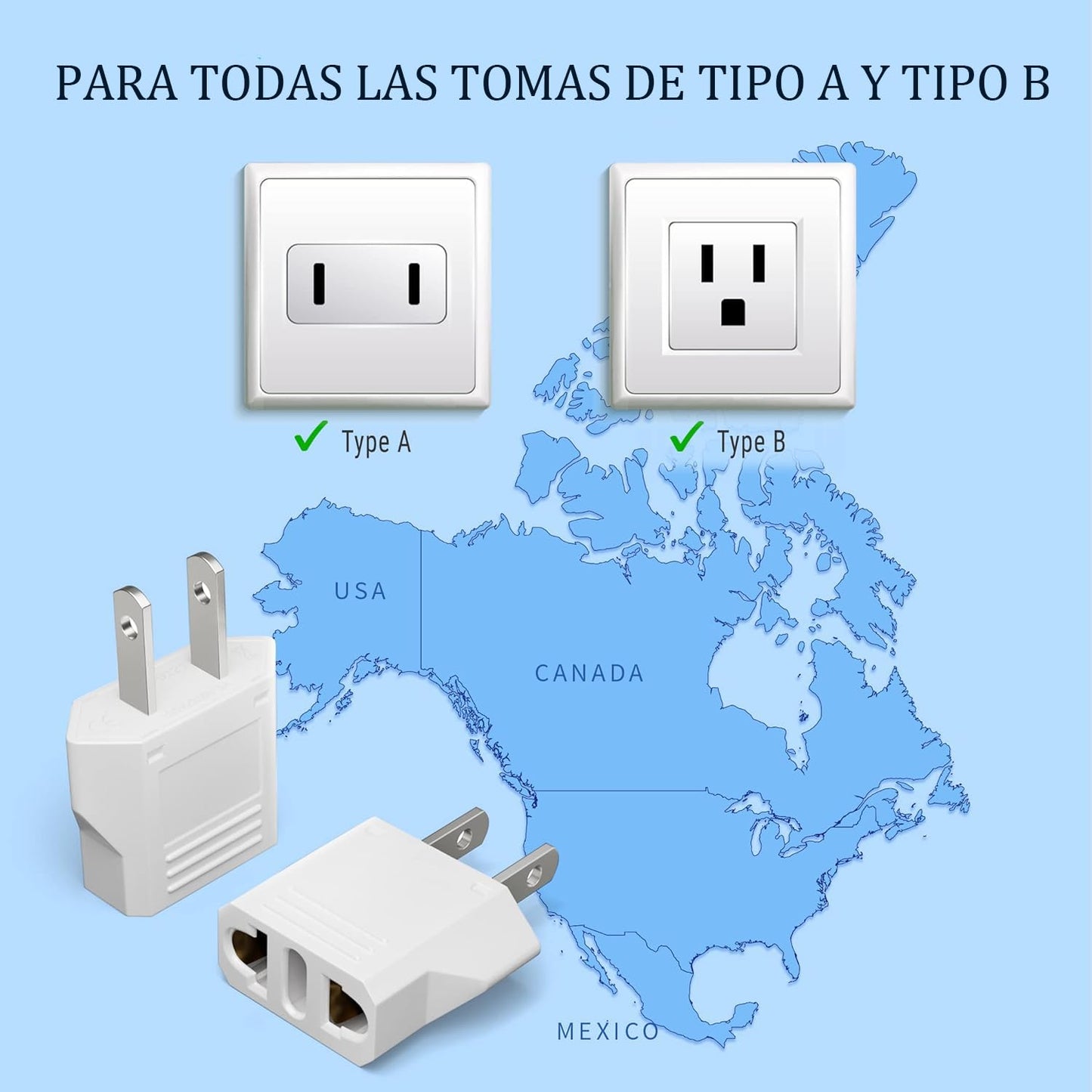 Adaptador de Enchufe MHKBD Blanco, Pequeño Adaptador de Viaje, Europa a EE.UU. y México