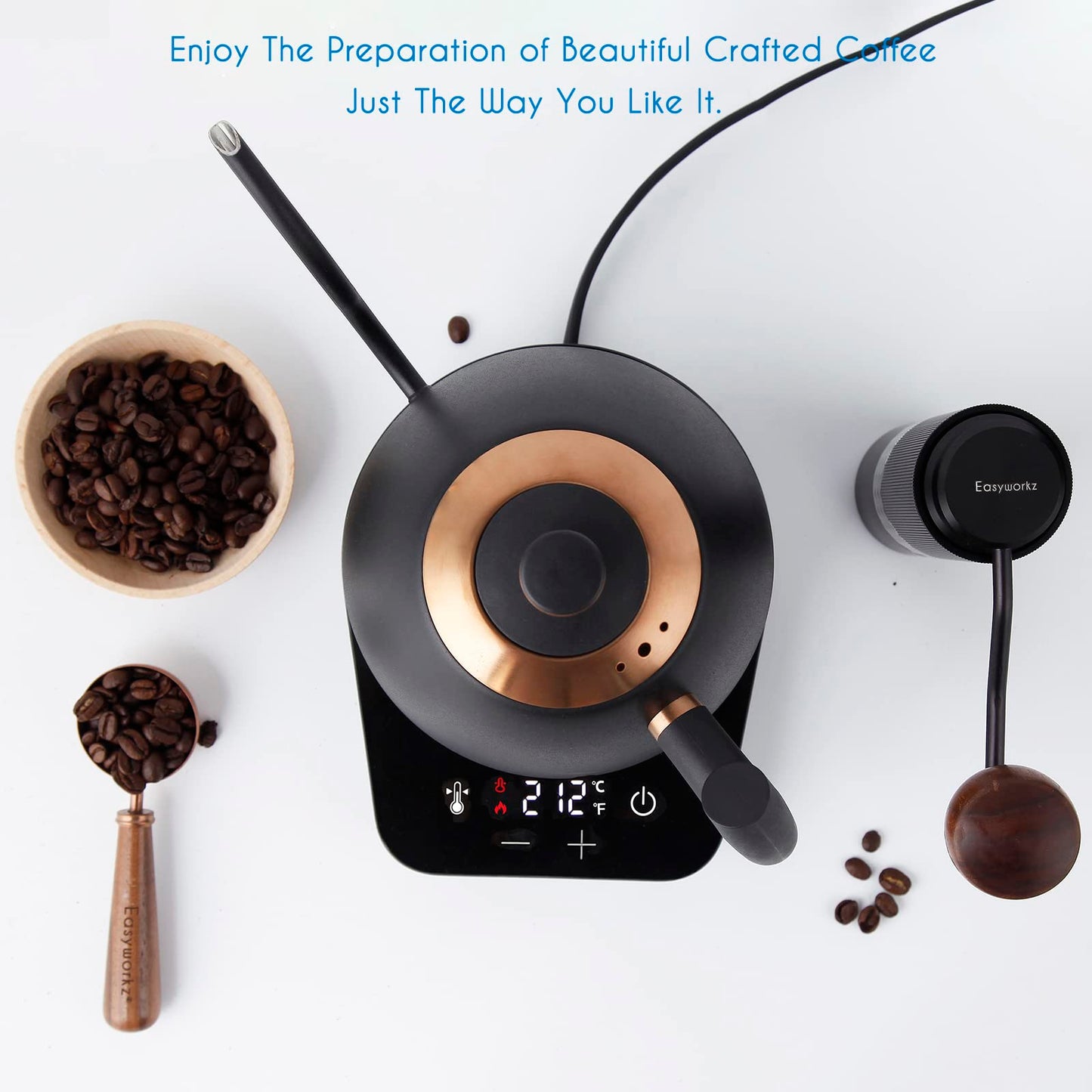 Easyworkz hervidor de café eléctrico de cuello de cisne, tetera de acero inoxidable con goteo manual, control de temperatura de 800 ml, calentamiento rápido de 1200 W