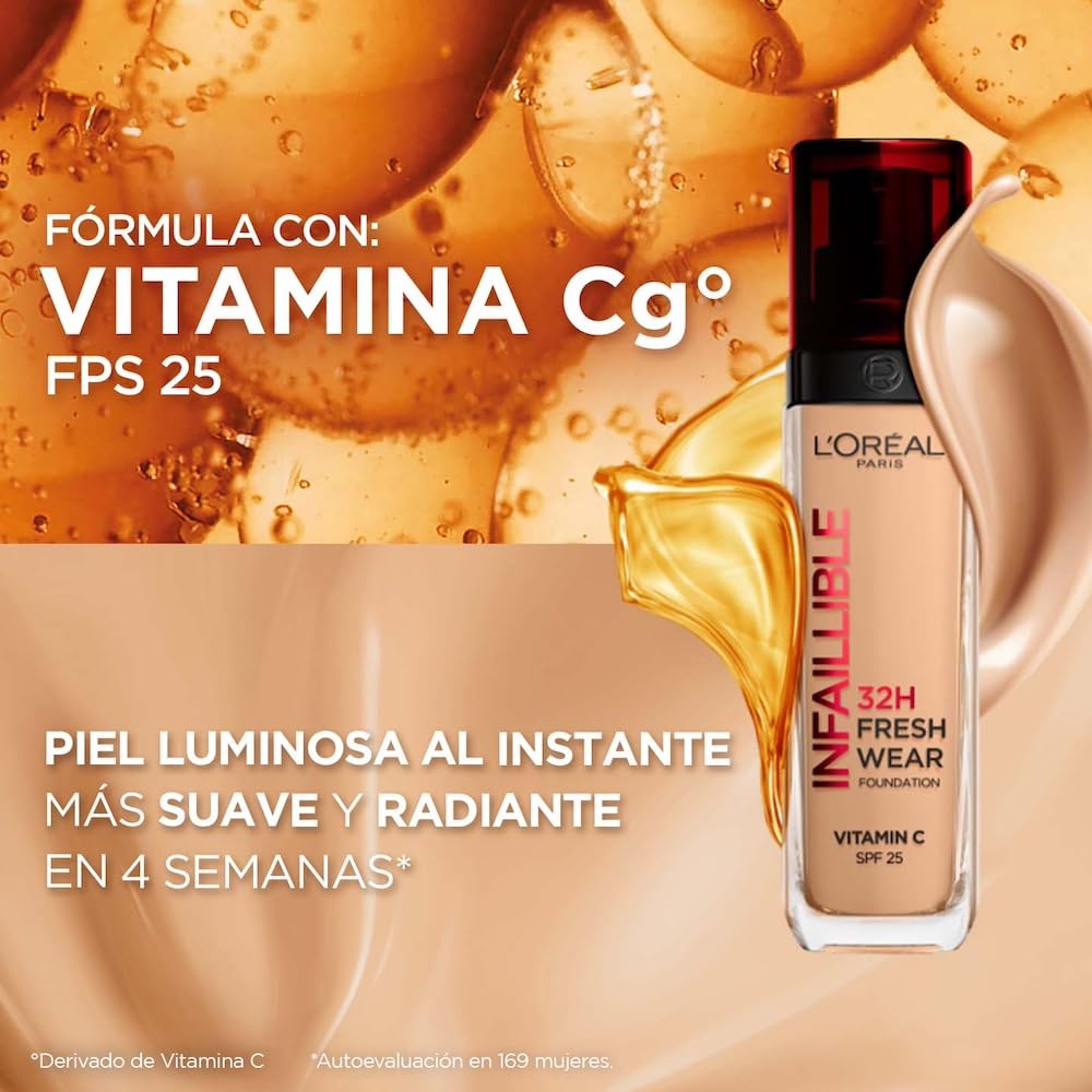 L´Oréal Paris, Base de maquillaje liquída de larga duración, Infallible 32h Freswear, Tono 110 Rose Vanilla, 30ml