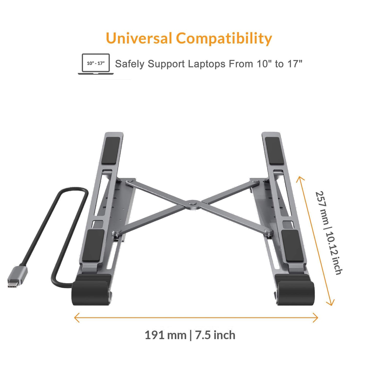 Hyper Drive - Soporte plegable para portátil (USB C, 7 en 1: HDMI 4K30Hz, USB-C 100 W, USB-C 5 Gbps, MicroSD/SD, 2 USB-A 5 Gbps, compatible con Chromebook, Windows PC, MacBook iPad Pro de 10 a 17 pulgadas
