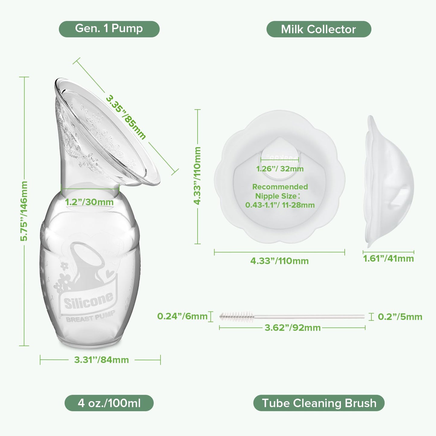 haakaa - Extractor de leche manual para lactancia materna de 4 onzas/100 ml y colector de leche de pétalos combinada de silicona de grado alimenticio, colector de leche materna para fugas de leche con