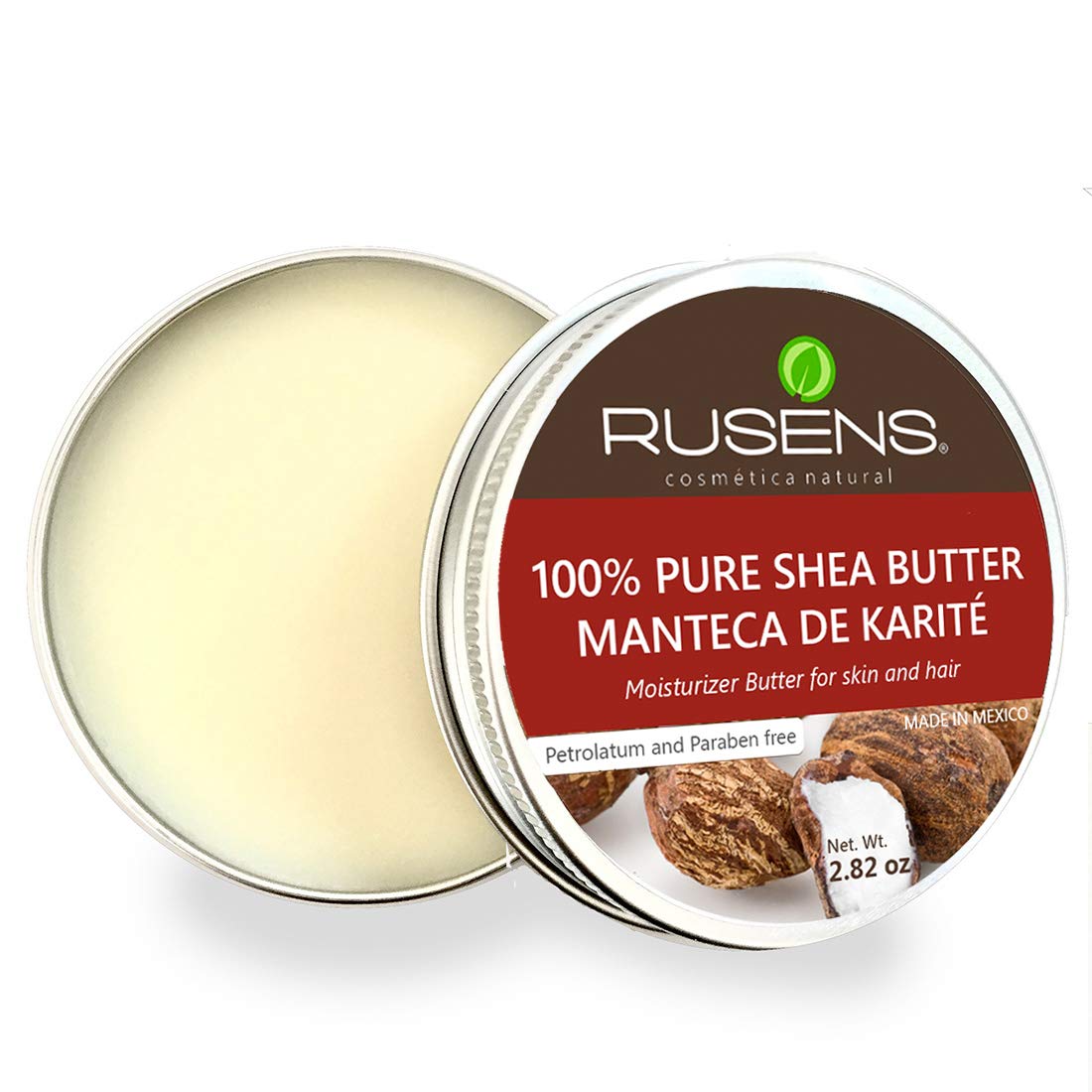 Rusens - Manteca de Karité 100% Pura Orgánica. Excelente Regenerante Natural, Extra humectante, Mejora la Elasticidad de la piel, humecta a profundidad y previene Estrías.