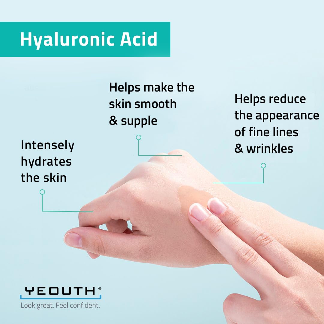 YEOUTH Acido Hialuronico Puro Serum Facial, Sérum Anti-rides à L'Acide Hyaluronique pour le Visage 100%, Cadeaux pour Femmes/ Hommes, Biologique, Végétalien, Fabriqué aux USA 30ml