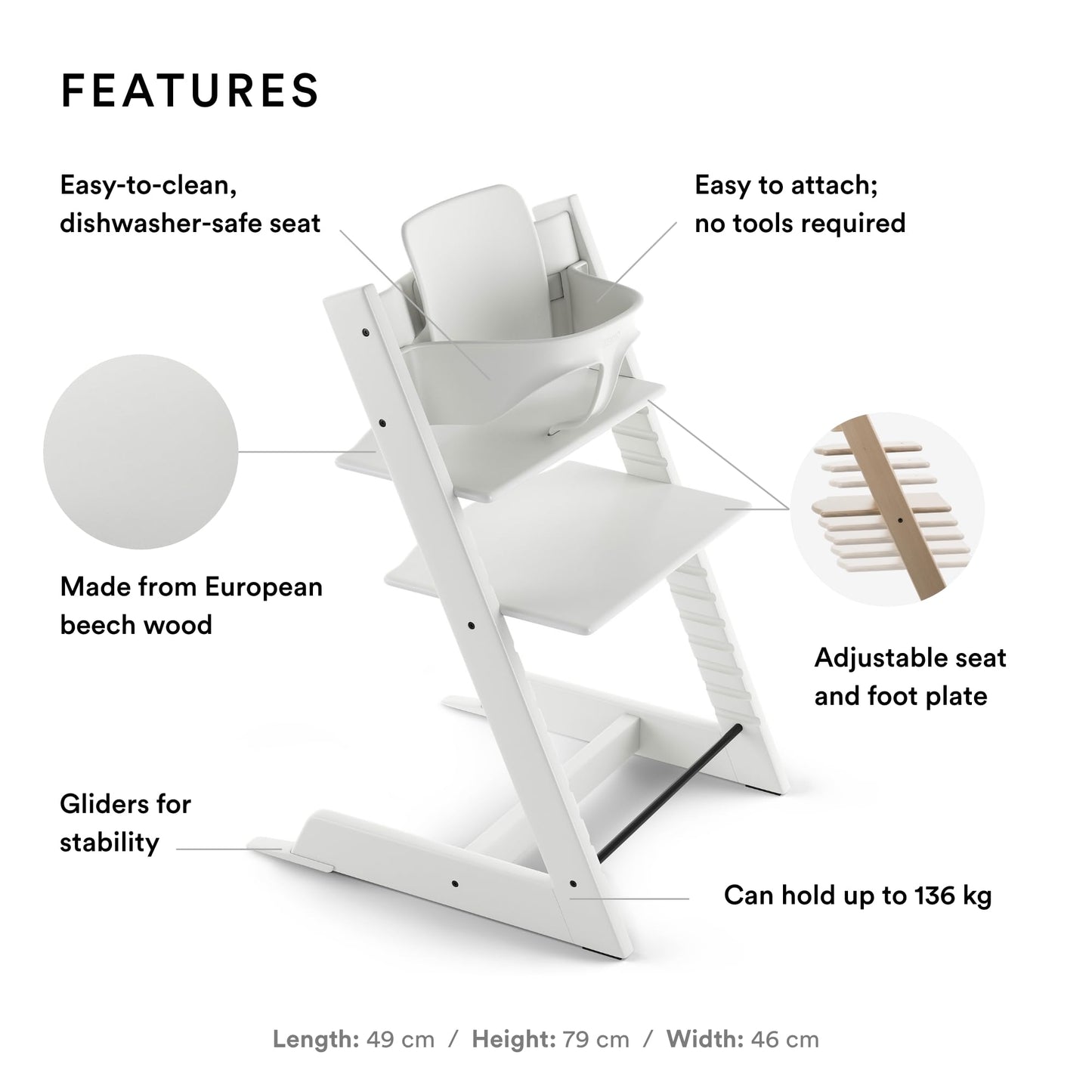 Silla Tripp Trapp de Stokke con Baby Set - Silla ajustable y evolutiva para niños y adultos - Ergonómica & diseño atemporal (Blanco)
