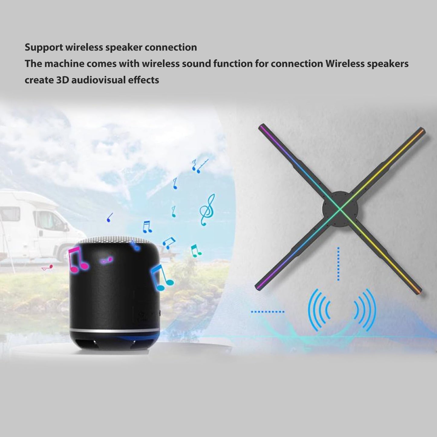 Proyector Holográfico 3D con Ventilador de 22 Pulgadas para Publicidad con WIFI y Control Remoto