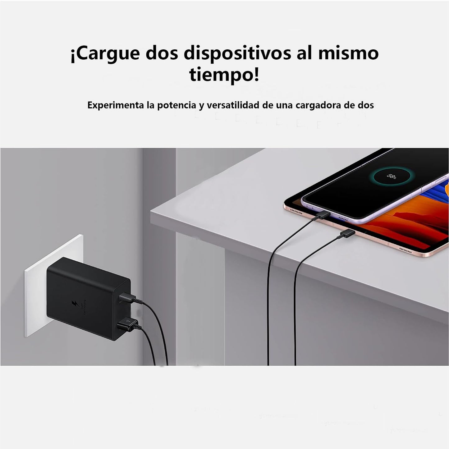 Cargador 45w Carga Rápida, para Samsung Galaxy S23/S24, PD 2 Puertos, USB C+USB A con 1.8M Cable USB c Carga rapida,Cargador Carga rapida