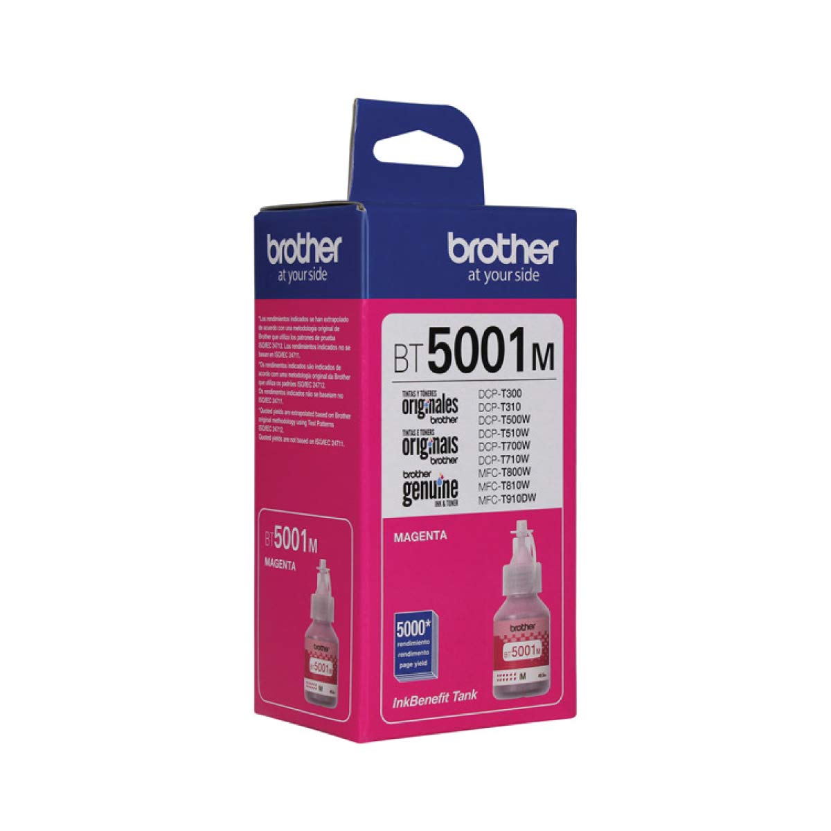 Brother Cartucho Laser BT5001C, 5000 Páginas + Botella de Tinta Magenta BT5001M 5,000 Páginas, Talla Única, Compatible con DCP-T300, DCP-T500W, DCP-T700W, MFC-T800W, Alto Rendimiento