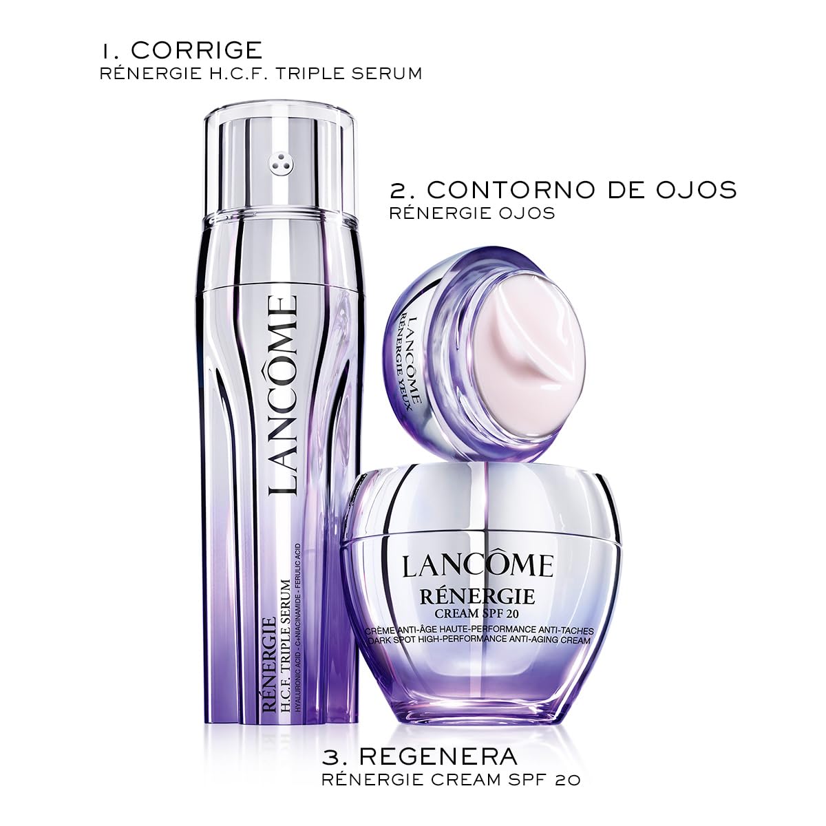 Lancôme Rénergie Cream, Crema Hidratante Facial con Protección Solar FPS 20, Corrige Imperfecciones y Protege de los Rayos del Sol, Con Péptidos y Ácido Hialurónico, 50 ml