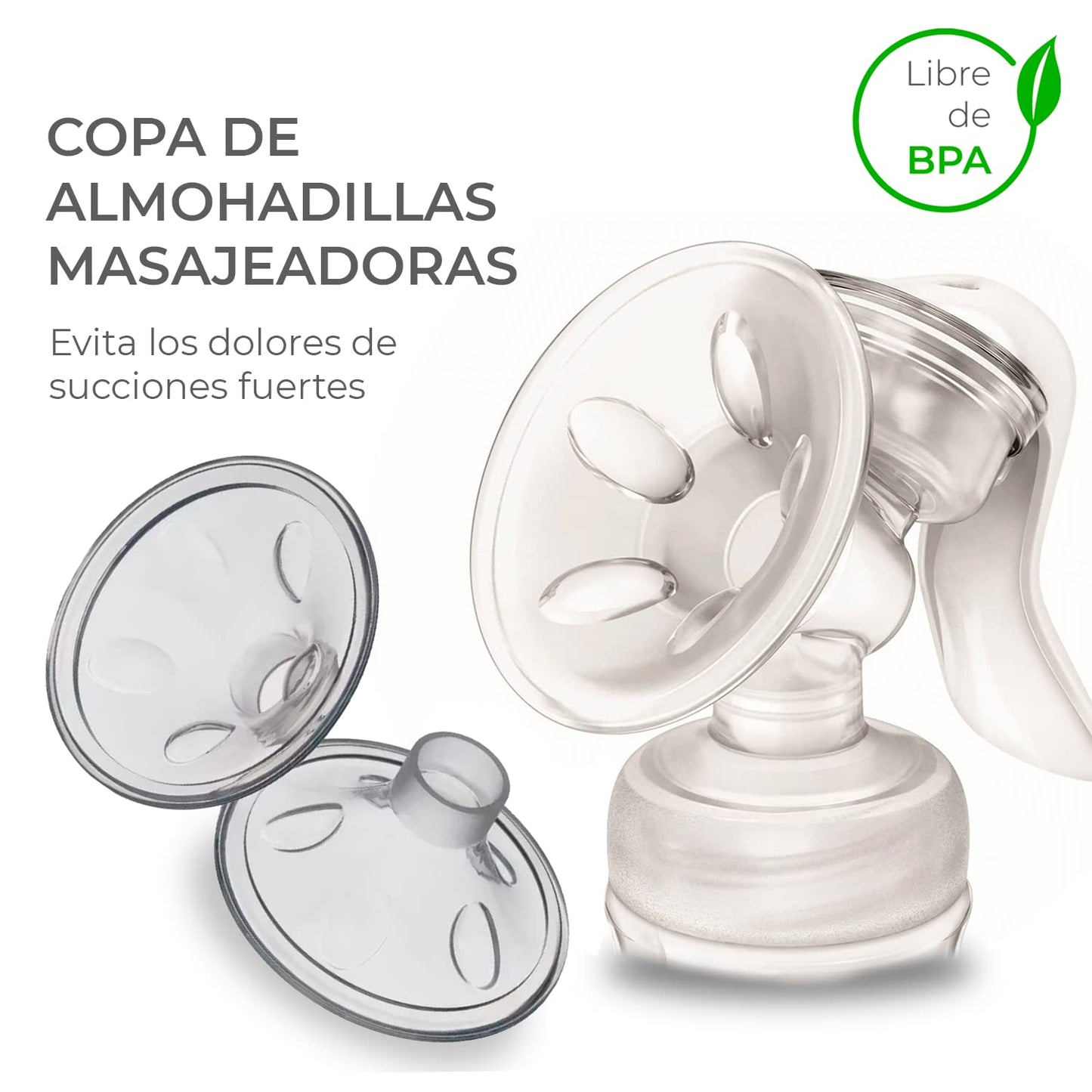 Copas de silicona suave con almohadilla de masaje y sistema antiderrames, 20mm, compatibles con extractores Avent y otras marcas, libres de BPA, paquete con 2 piezas