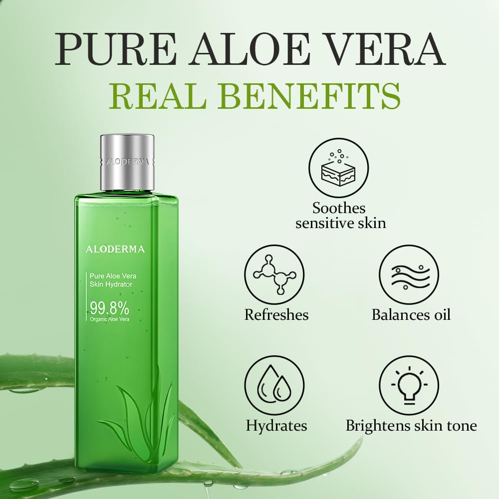 Jugo Orgánico de Aloe Vera Aloderma para Hidratación de la Piel (240ml, 8.1 oz)