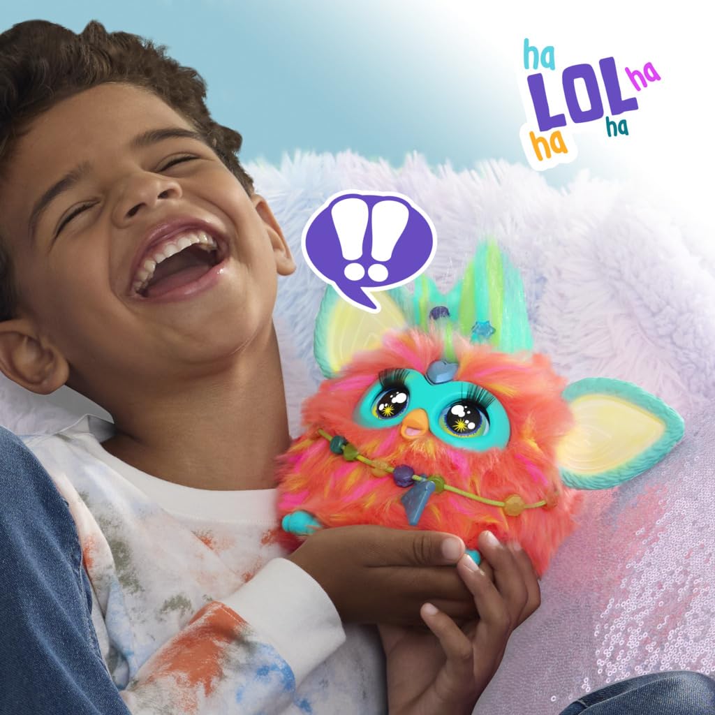 Furby Coral Peluche Electrónico Interactivo, Habla, Canta, se Ilumina y responde a su Voz, con 15 Accesorios de Moda para niños y niñas de 6 años en adelante.