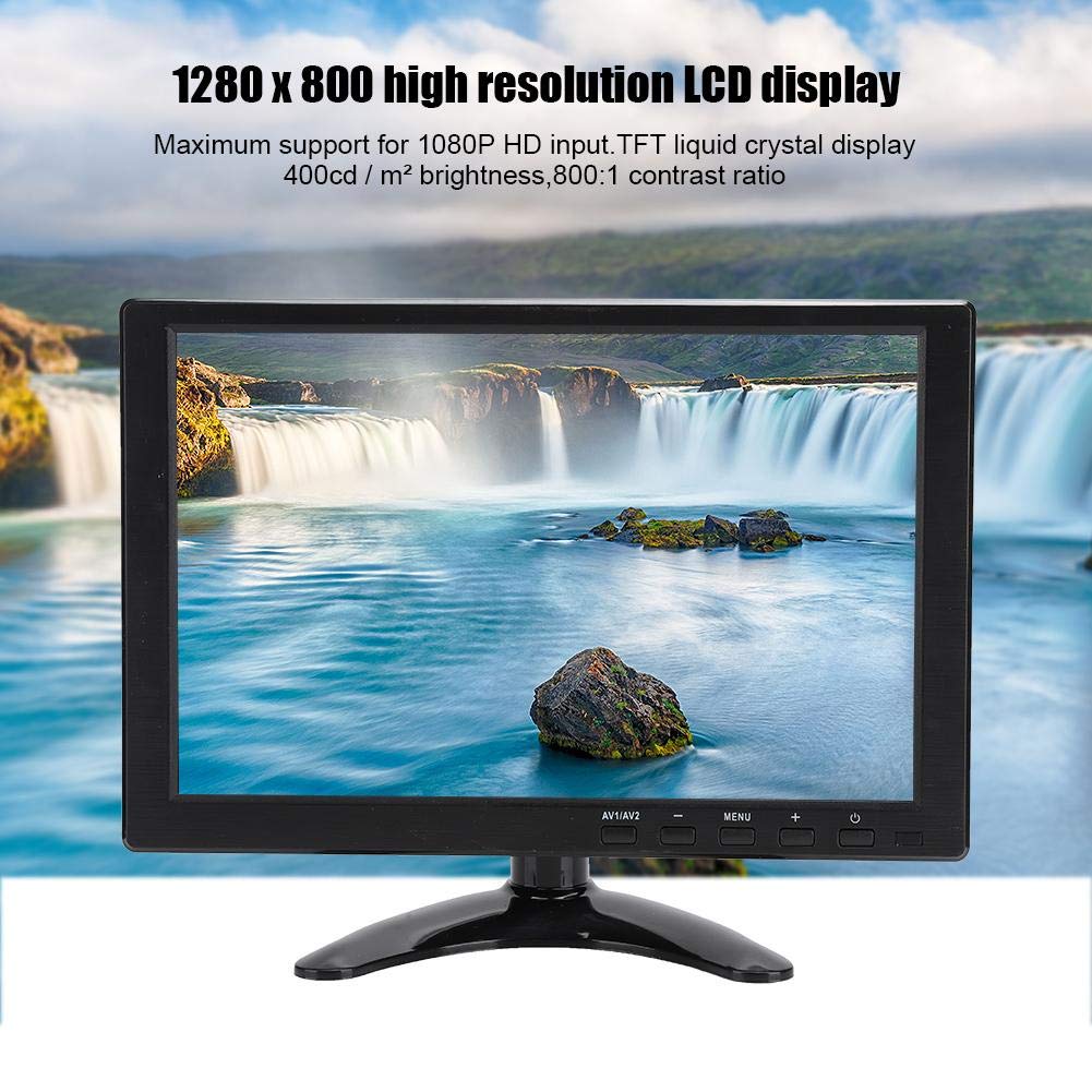 Monitor de 10.1 Pulgadas Con Pantalla TFT 1280 x 800 Compatible Con 1080P - Entradas VGA, HDMI, BNC, AV, USB - Altavoz Incorporado Para Raspberry, Cámara CCTV (Negro)