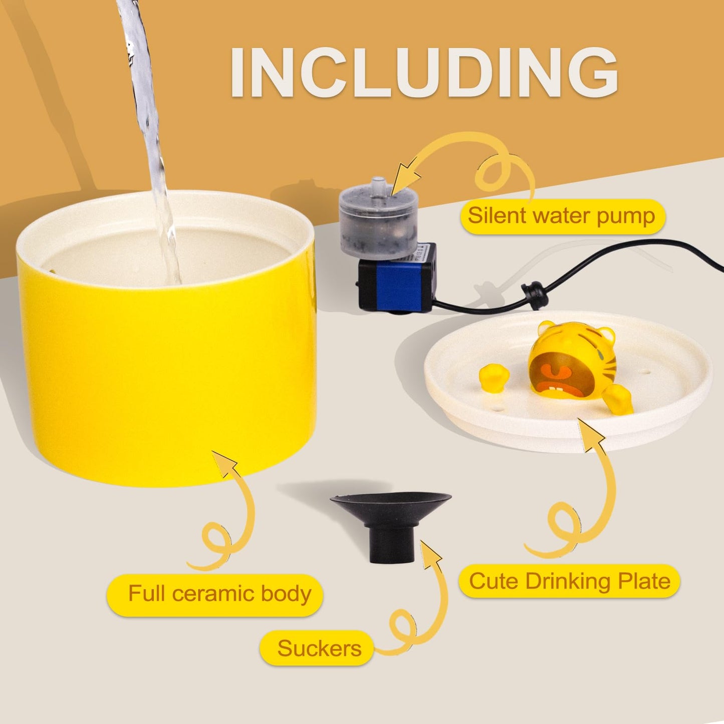 Katlikatqi - Fuente de agua de cerámica para gatos, fuente de agua de cerámica de 1.5 l/55 onzas para gatos, fuente de agua automática para mascotas, dispensador de agua para perros con bomba ultra