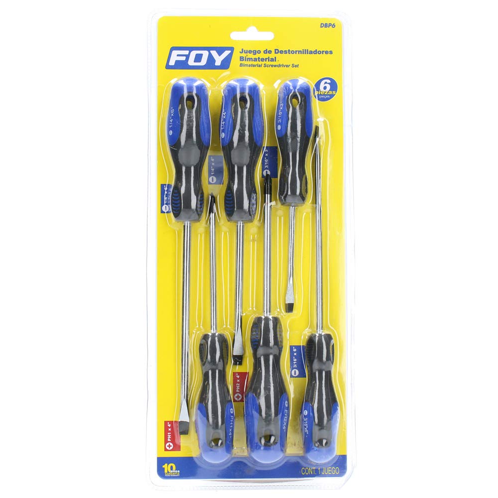 Foy DBP6 Juego de destornilladores con mango bimaterial combinados, 6 piezas