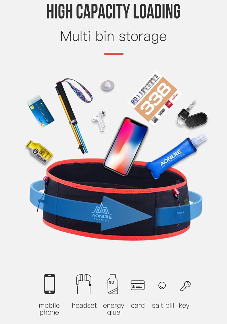 Lovtour - Cinturón para correr con botella de agua suave de 250 ml, soporte para teléfono para correr, soporte para pasaporte, cintura y riñonera para mujeres y hombres, ligero para maratón, escalada,