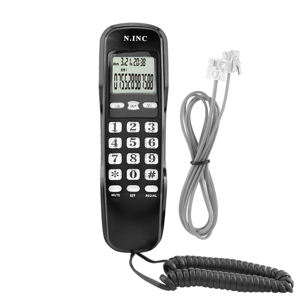 ASHATA Teléfono Fijo con Pantalla LCD, Teléfono con Cable Multifuncional Capacidad de 38 Contactos,Memoria Entrante,Comprobación de Recuerdos,Devolución de Llamada(DTMF/FSK)(Negro)