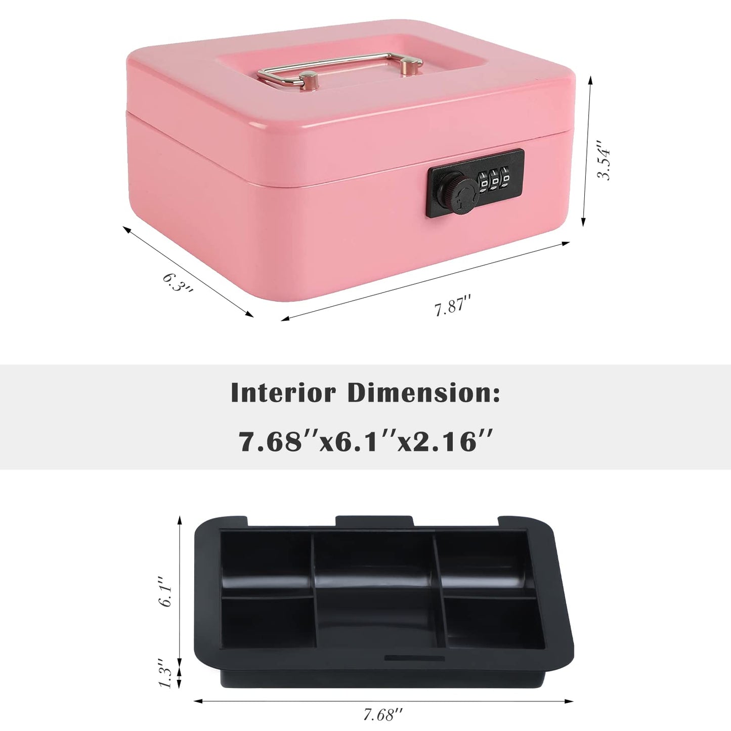 Caja fuerte Xydled de acero con cerradura de combinación, caja fuerte con bandeja extraíble para monedas y cerradura de llave, 20 x 16 x 9 cm.
