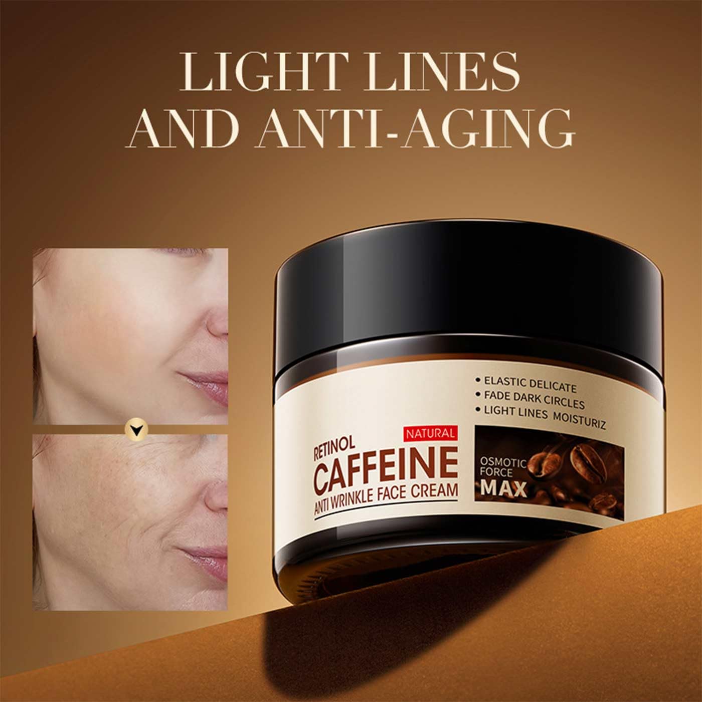 Crema Antiarrugas con Retinol y Cafeína: Hidratante y Nutritiva para Reducir Líneas Finas, Aumentar la Hidratación y Mejorar la Piel. ¡Cuidado Profesional para una Piel Radiante!