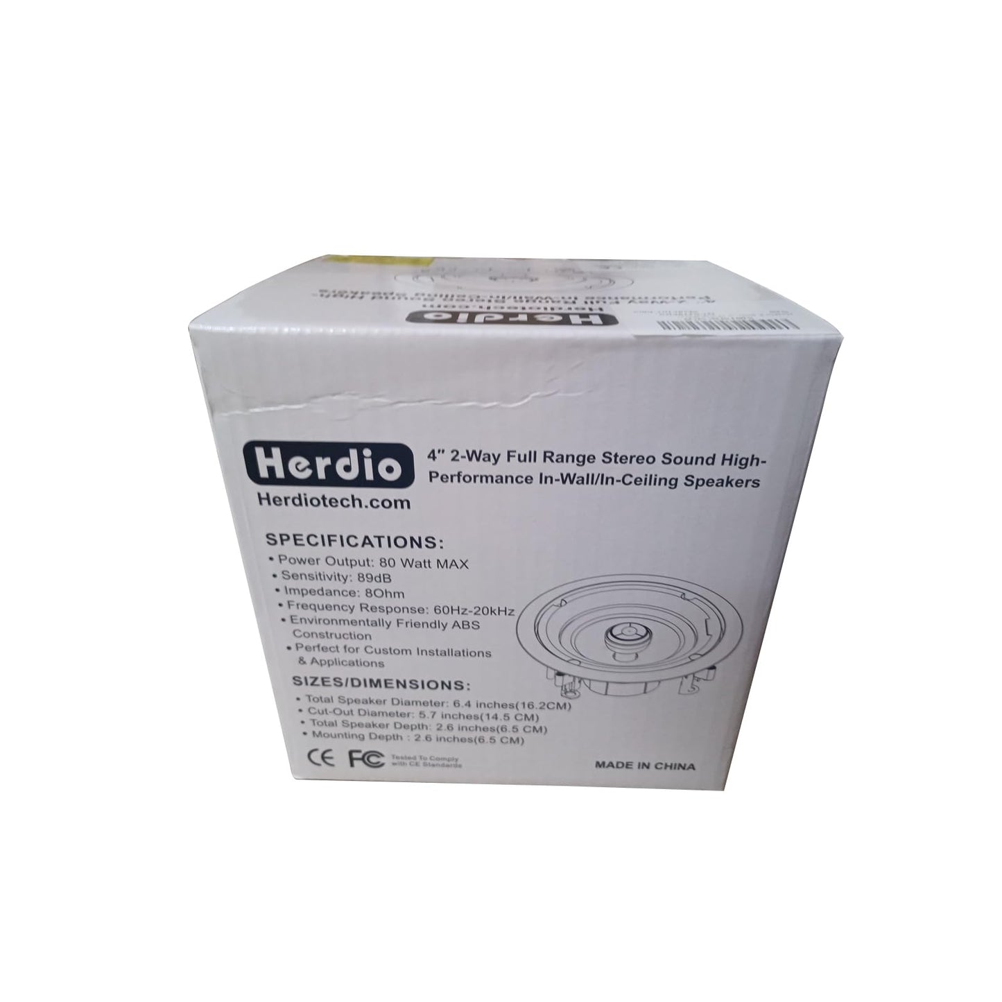 Herdio HCS418 de 4 pulgadas, 160 W, montaje empotrado de 2 vías en el techo en la pared, altavoces pasivos ideales para baño, cocina, sala de estar, oficina (un par)