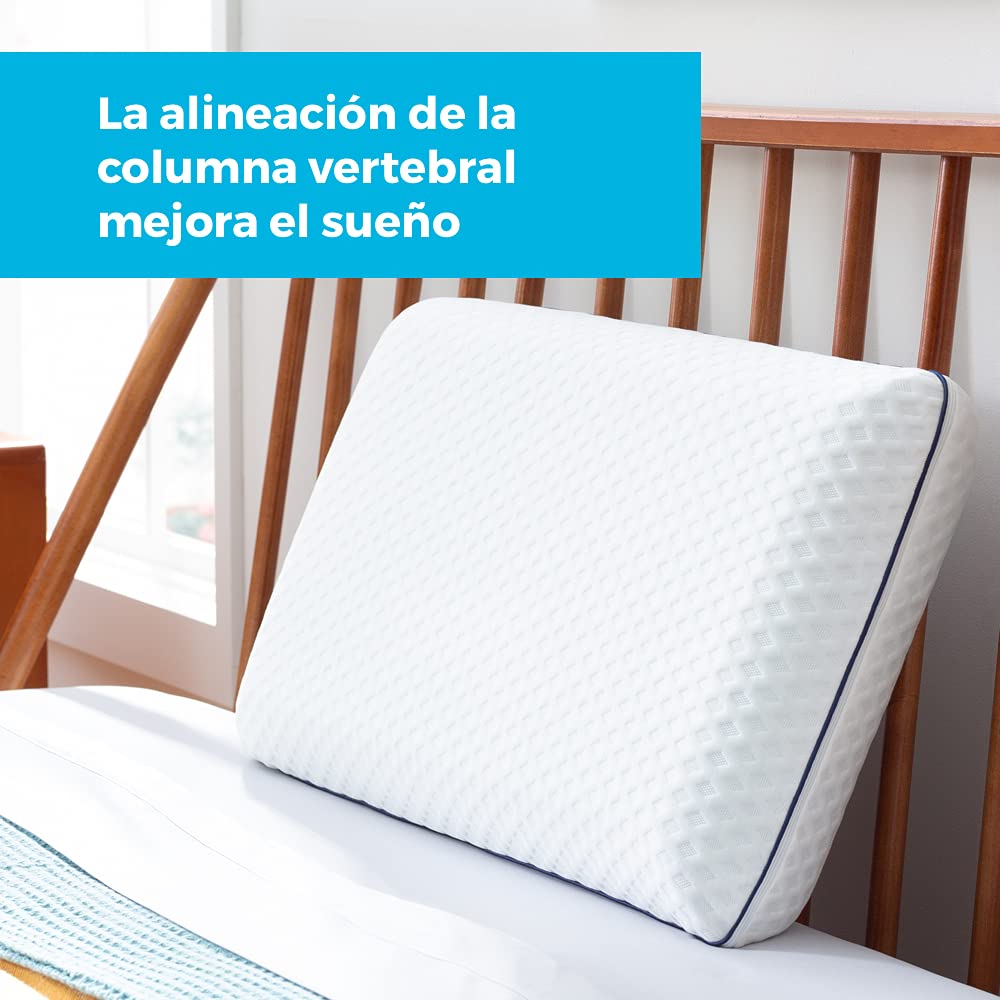 Linenspa - Almohada de Memory Foam con Gel Refrescante - Hipoalergénica - Funda Lavable - Diseño Ventilado y Antibacterial - Ideal para Dormir de Lado, Boca Arriba o Boca Abajo - Tamaño Estándar