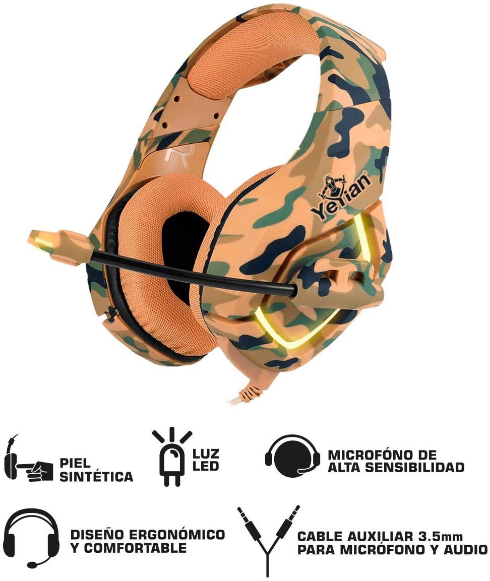 Diadema Gaming YEYIAN Café Camuflaje Desierto con Luz LED y Micrófono Alambrico