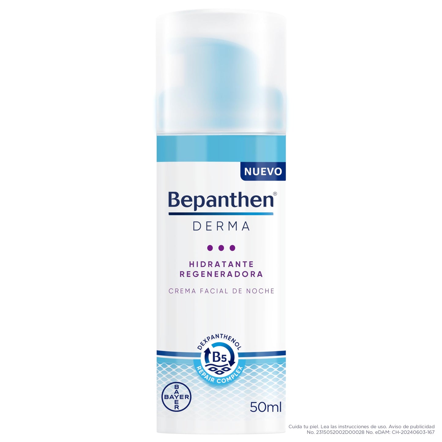 Bepanthen Derma Crema Hidratante Facial Noche, Bepanthen Regeneradora, Crema Facial para Piel Seca y Sensible, 50ml