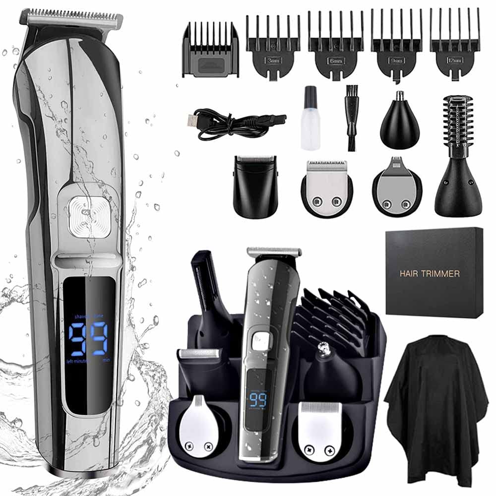 VOICEPTT Afeitadora Electrica y Barbero Eléctrico, 16 en 1 kit de rasurado para hombre, Máquina para Cortar Cabello de Barba/Nariz/Pelo/Cara/Cuerpo, USB Carga Rápida