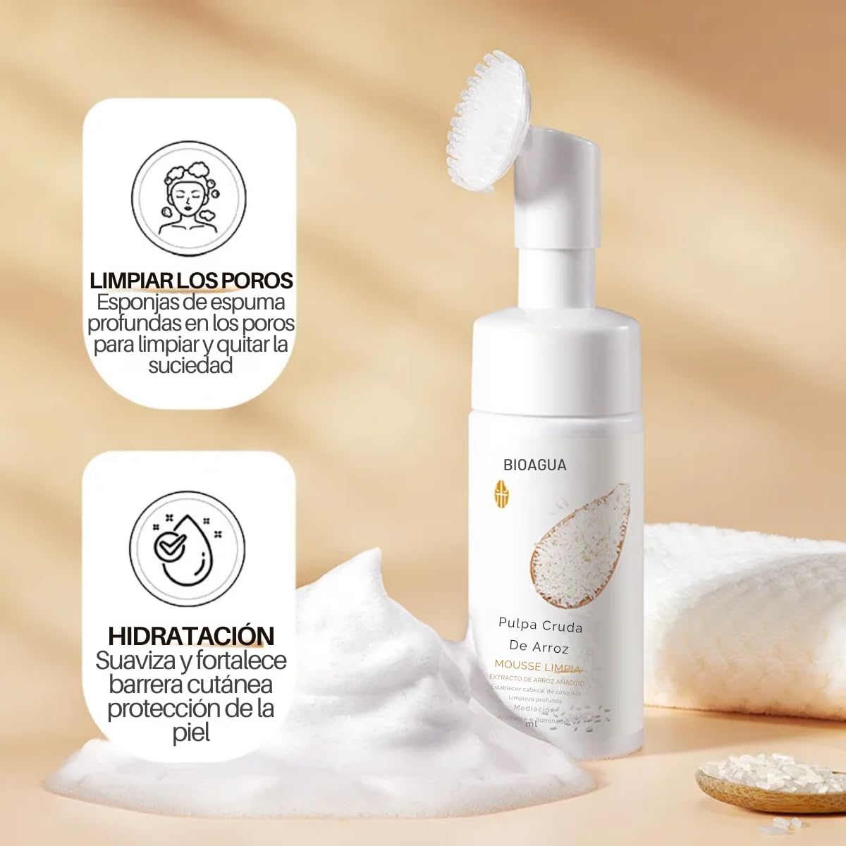 UNIVERSOENLÍNEA.COM Set Limpieza Y Cuidado Facial Espuma Exfoliante Serum Hidratante Mascarilla Humecta y Suaviza la Piel Extracto de Arroz Eliminando Impurezas, Células Muertas y Exceso de Aceite