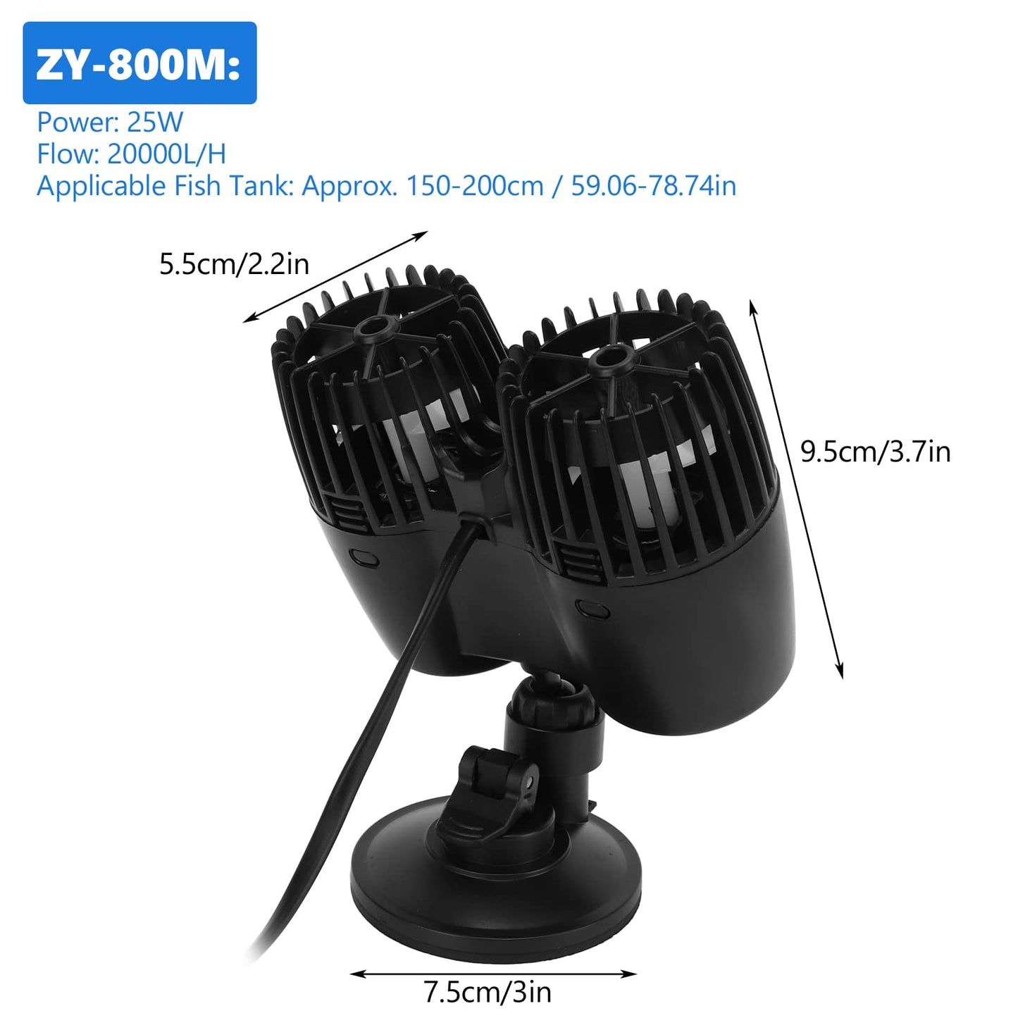 Hztyyier Bomba de Circulación para Tanque de Peces, Bomba Wavemaker para Acuario, Temperatura Uniforme Libre de Inversión Potente para Agua de Mar (EE. UU. 110V ZY-800M)
