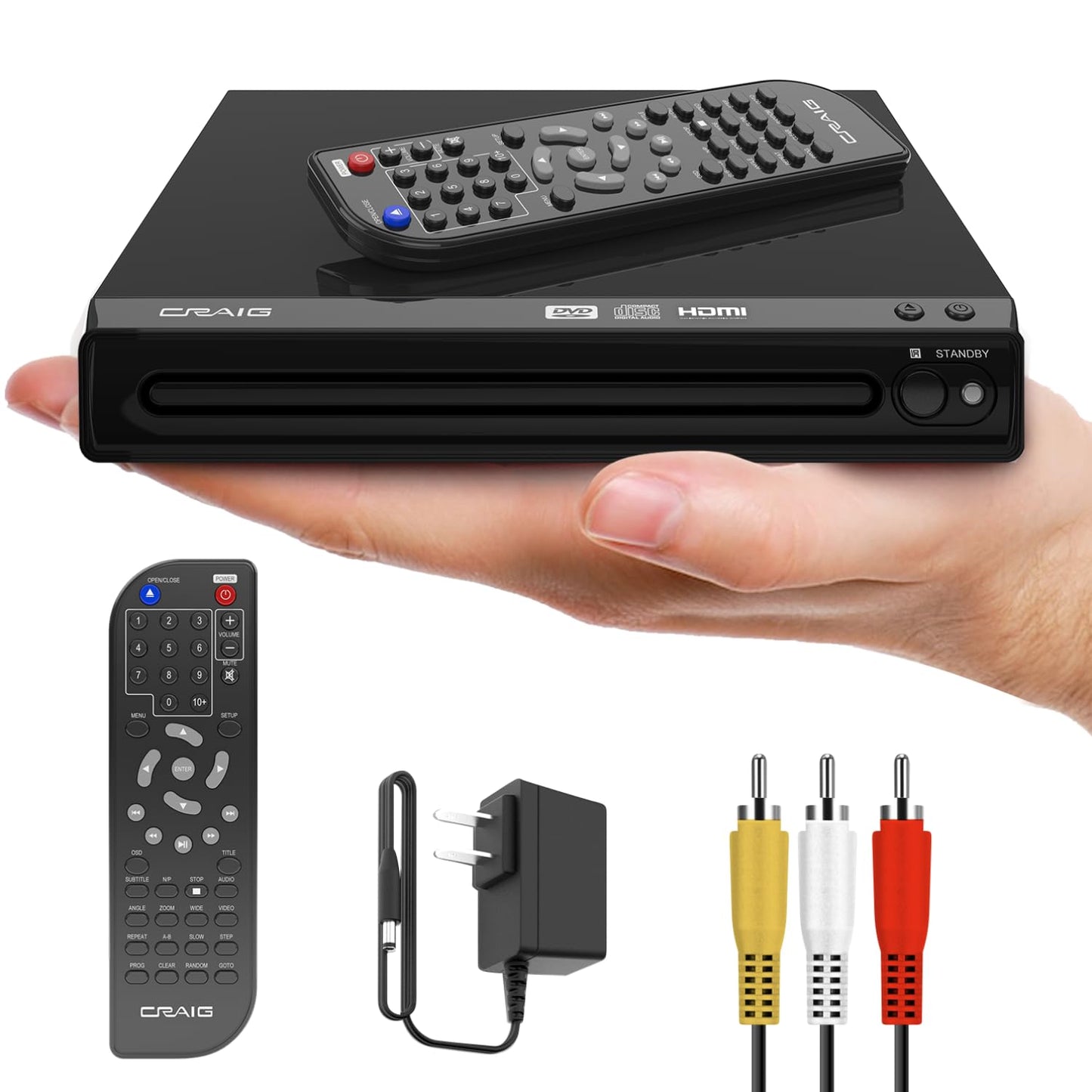 Craig CVD401A Reproductor de DVD HDMI Compacto con Control Remoto en Negro | Compatible con DVD-R/DVD-RW/JPEG/CD-R/CD-R/CD-R/CD, escaneo Progresivo, conversión Ascendente a 1080p |