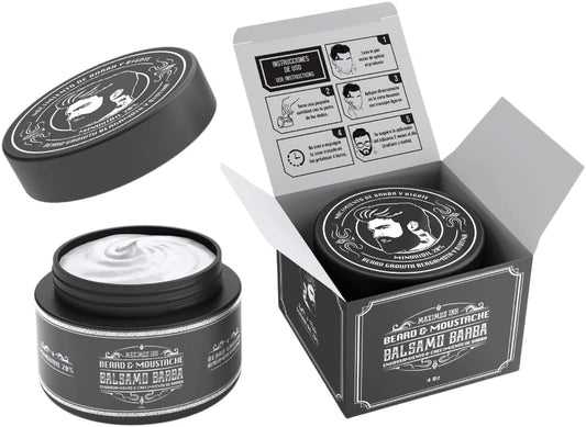 Maximus Inc -Tratamiento para Barba y Bigote – Bálsamo con 20% Bergamota - Estimula el crecimiento de Vello Facial, más densa saludable y atractiva - Cierra huecos - Es ideal para personas lampiñas o con barba - Tratamiento 1 Mes