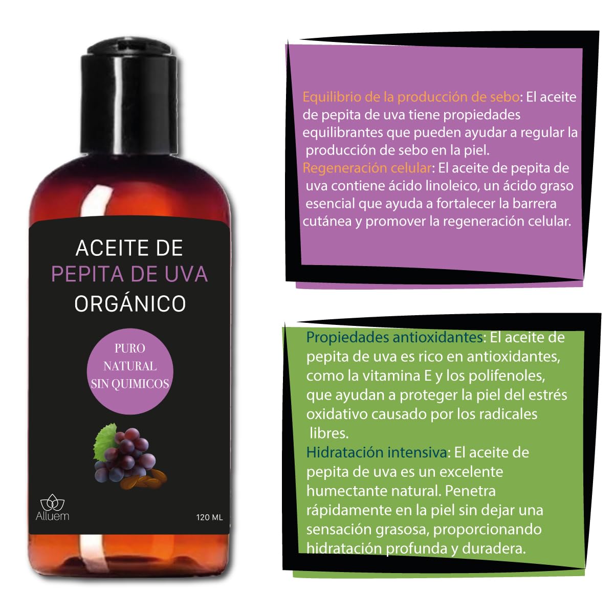 Aceite Para Masajes Alluem Pepita De Uva Puro Orgánico