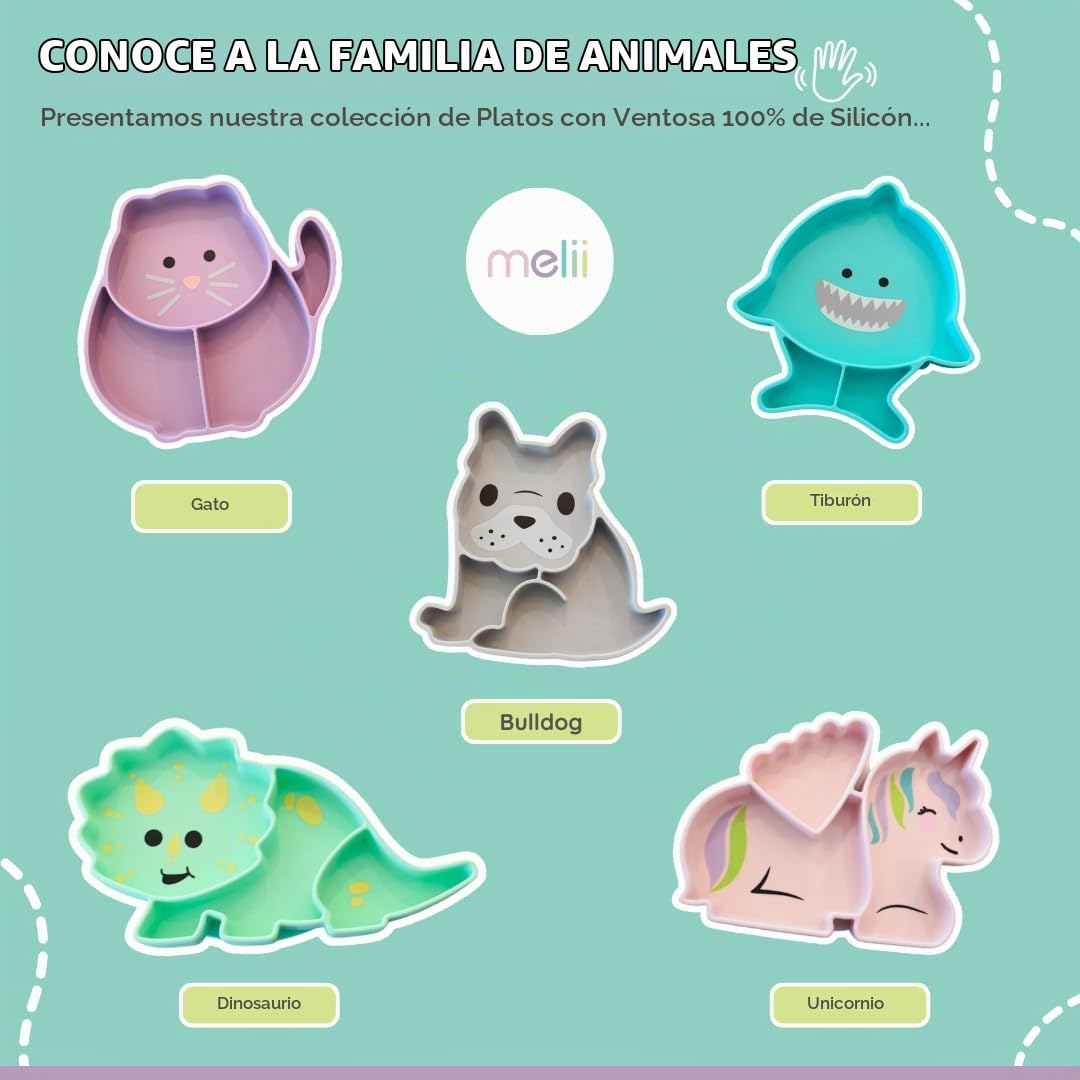Melii - Placa de succión de silicona para bebés y niños pequeños | Placa de destete dividida con LED para bebé, sin BPA, no tóxica, apta para lavaplatos y microondas, se adapta a la mayoría de sillas